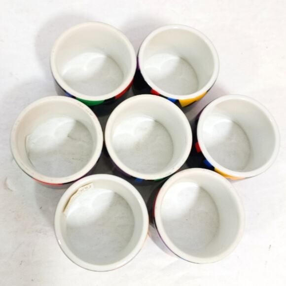 80s porcelain geo 7 pc napkin rings set Toscany Collection - Picture 5 of 5